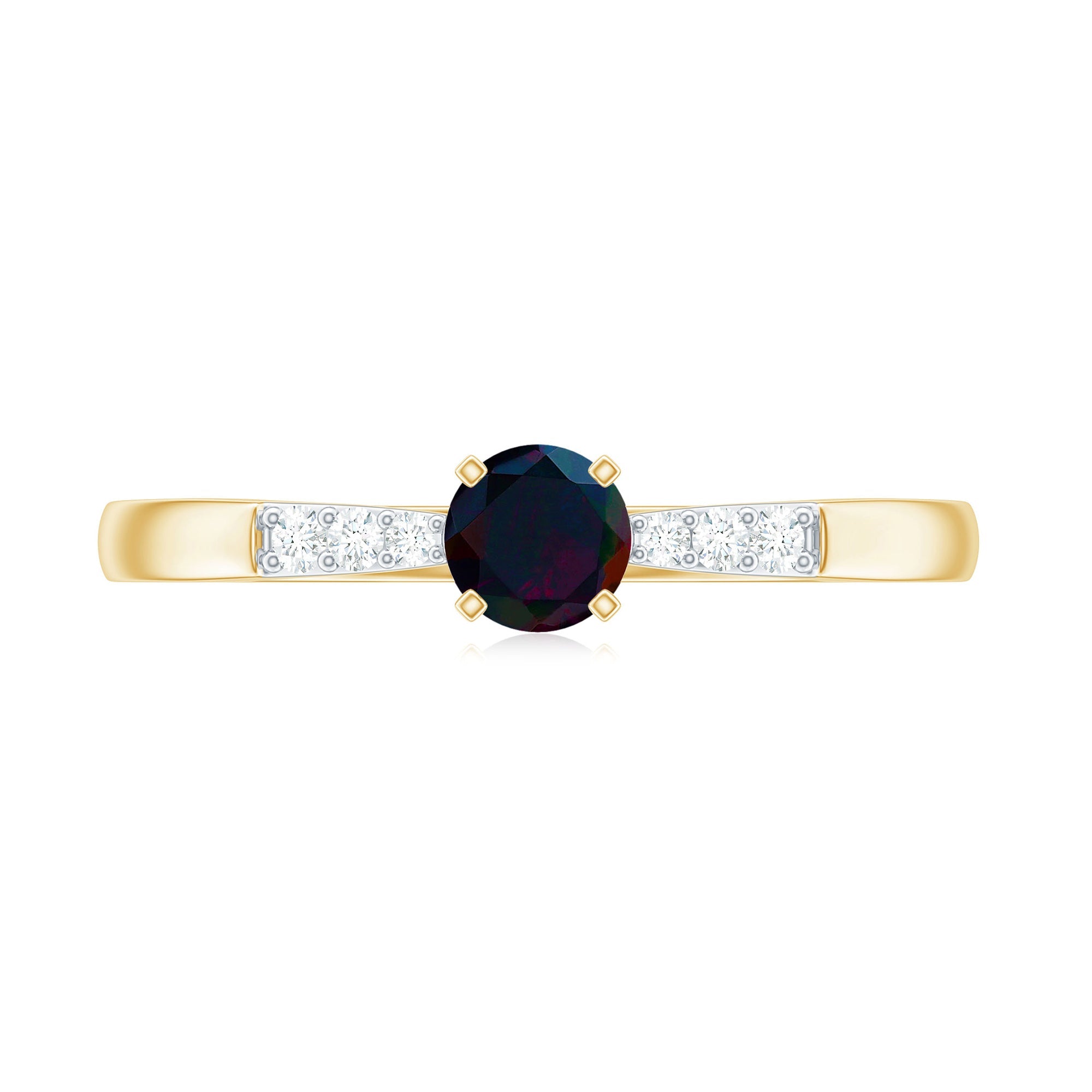 Black Opal Promise Ring with Diamond Side Stones