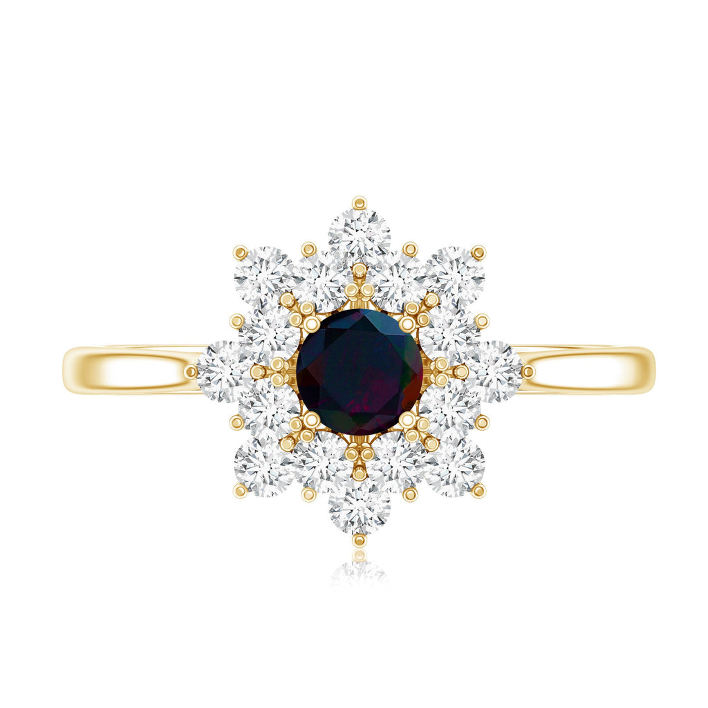 Black Opal and Diamond Flower Cluster Engagement Ring