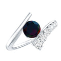 Round Black Opal Solitaire Bypass Ring with Diamond