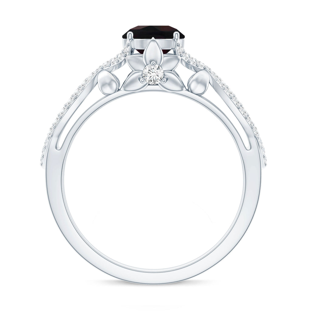 Natural Black Opal Crossover Engagement Ring with Diamond
