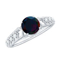 0.8 Carat Round Black Opal Solitaire Art Deco Ring with Diamond
