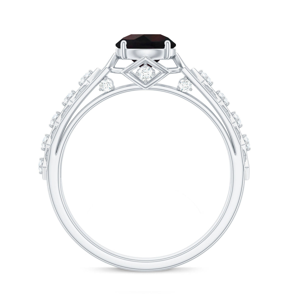 0.8 Carat Round Black Opal Solitaire Art Deco Ring with Diamond