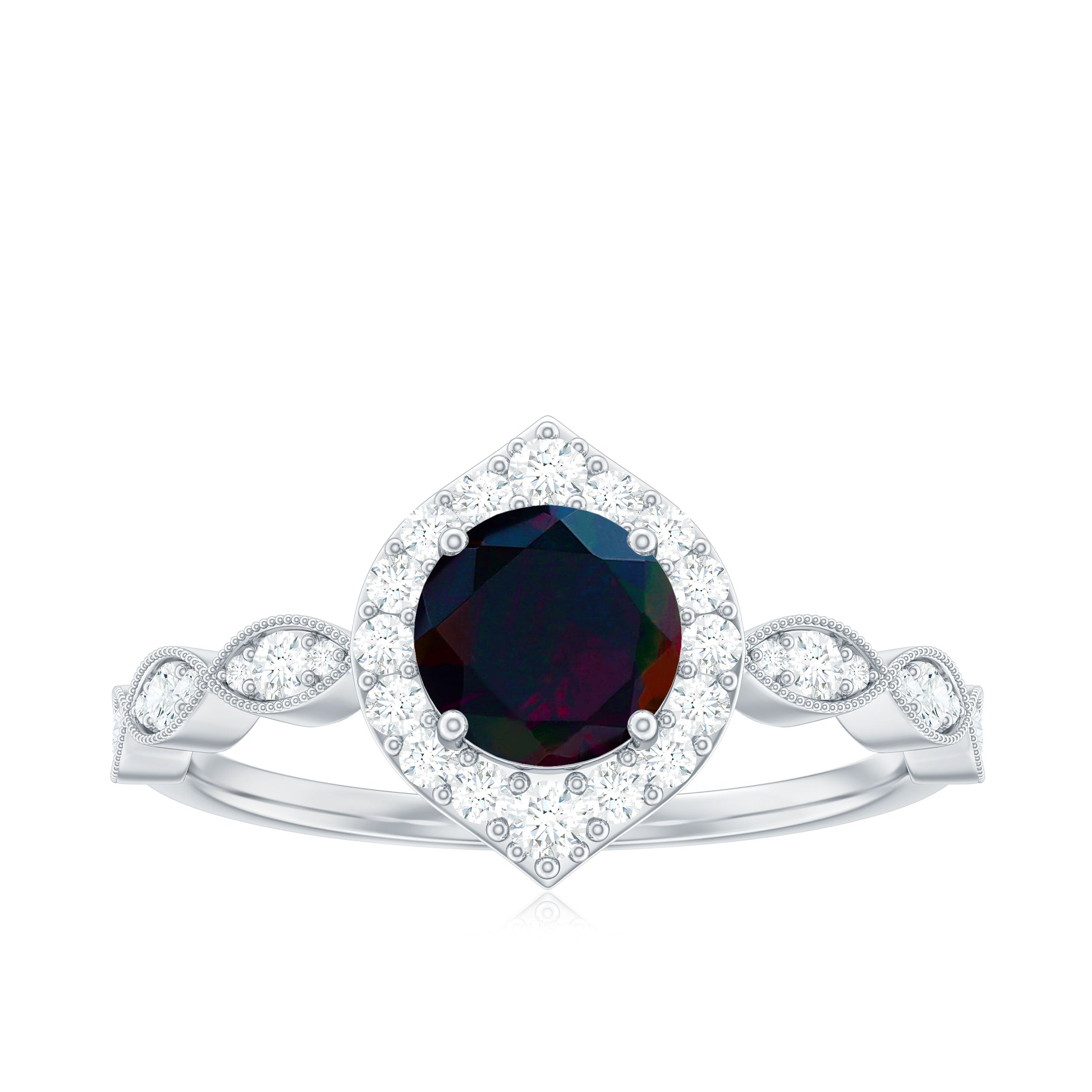 0.8 Carat Black Opal Vintage Engagement Ring with Diamond Accent