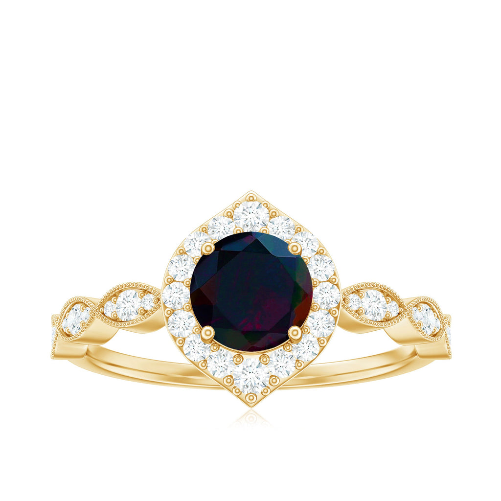 0.8 Carat Black Opal Vintage Engagement Ring with Diamond Accent