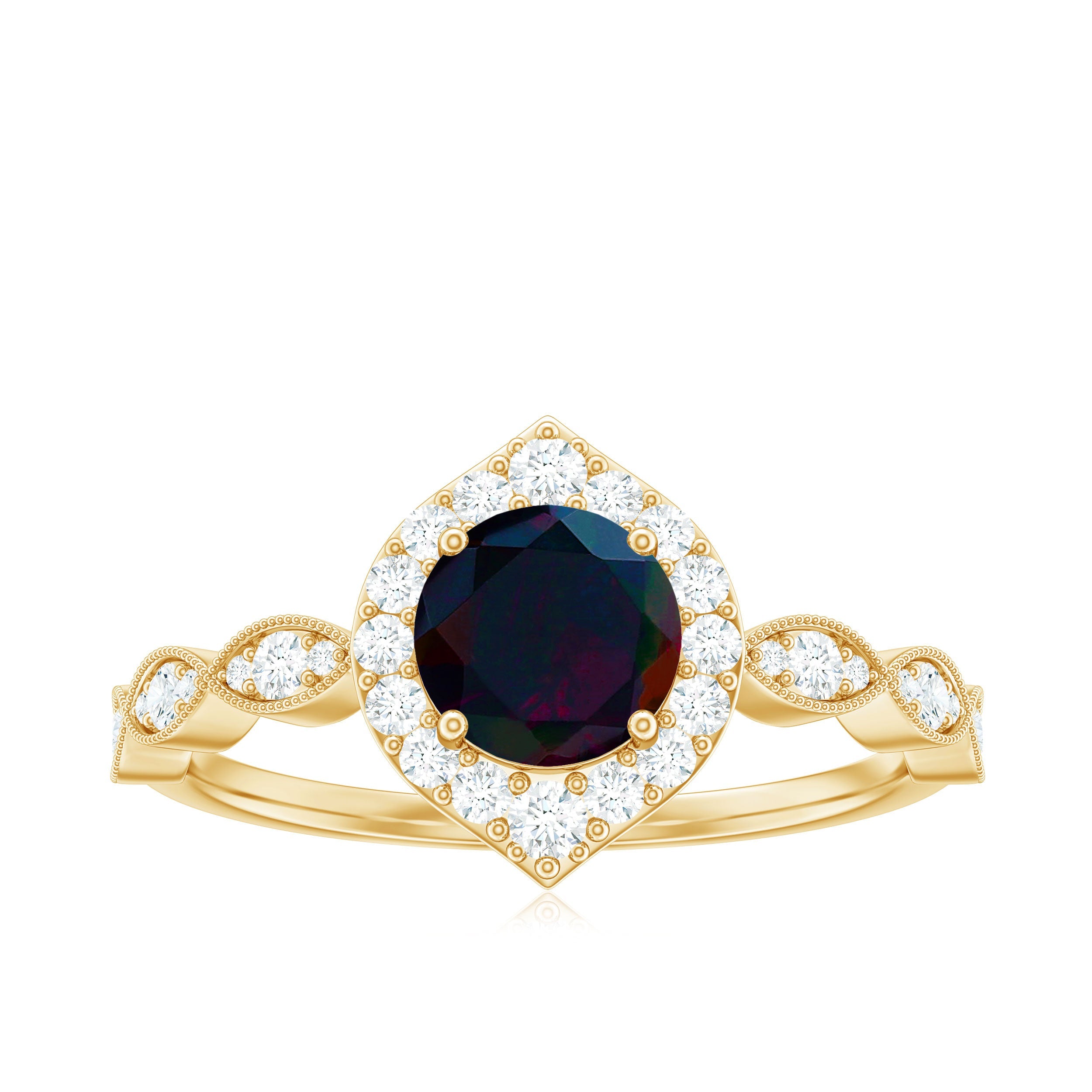 0.8 Carat Black Opal Vintage Engagement Ring with Diamond Accent