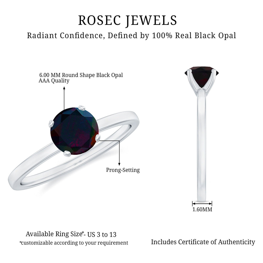 Genuine Black Opal Solitaire Ring for Women
