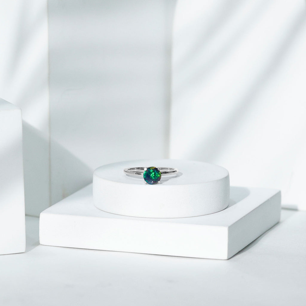Genuine Black Opal Solitaire Ring for Women