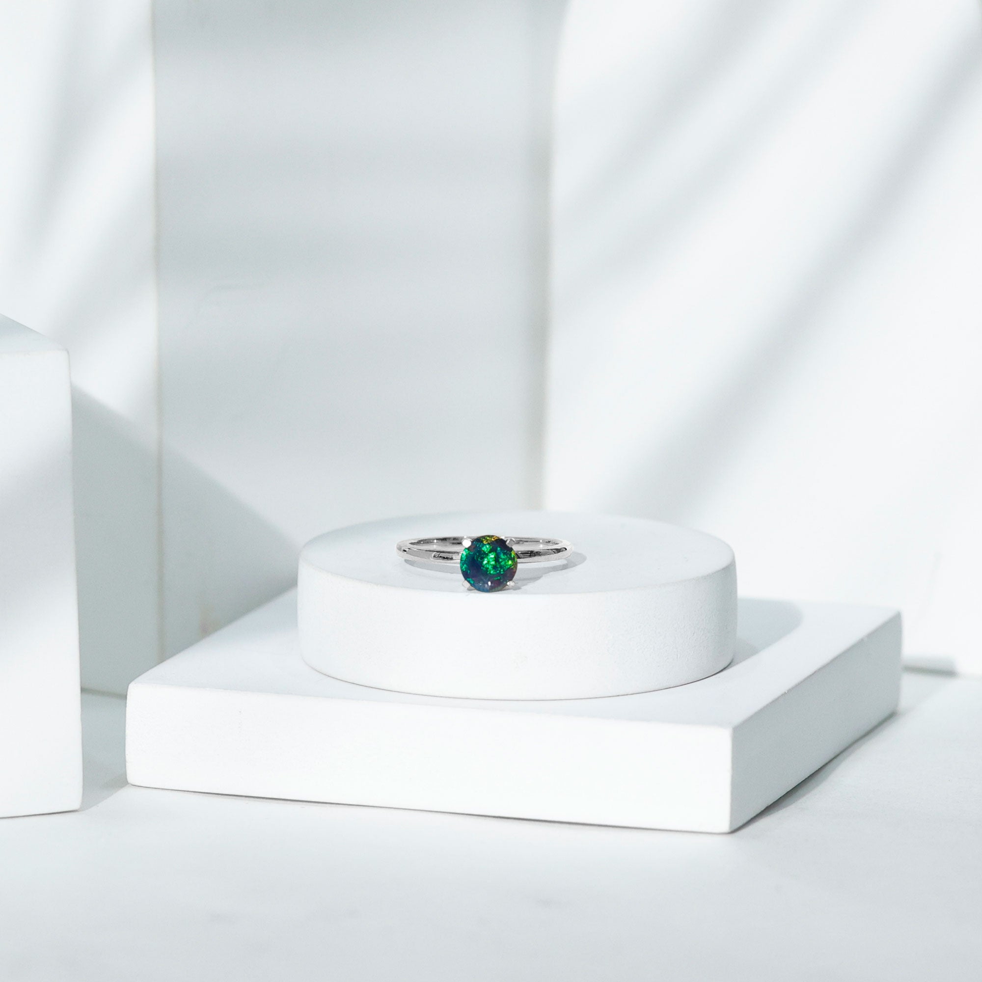 Genuine Black Opal Solitaire Ring for Women