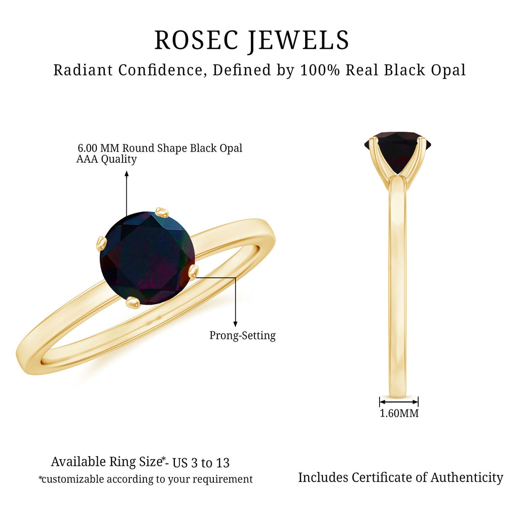 Genuine Black Opal Solitaire Ring for Women
