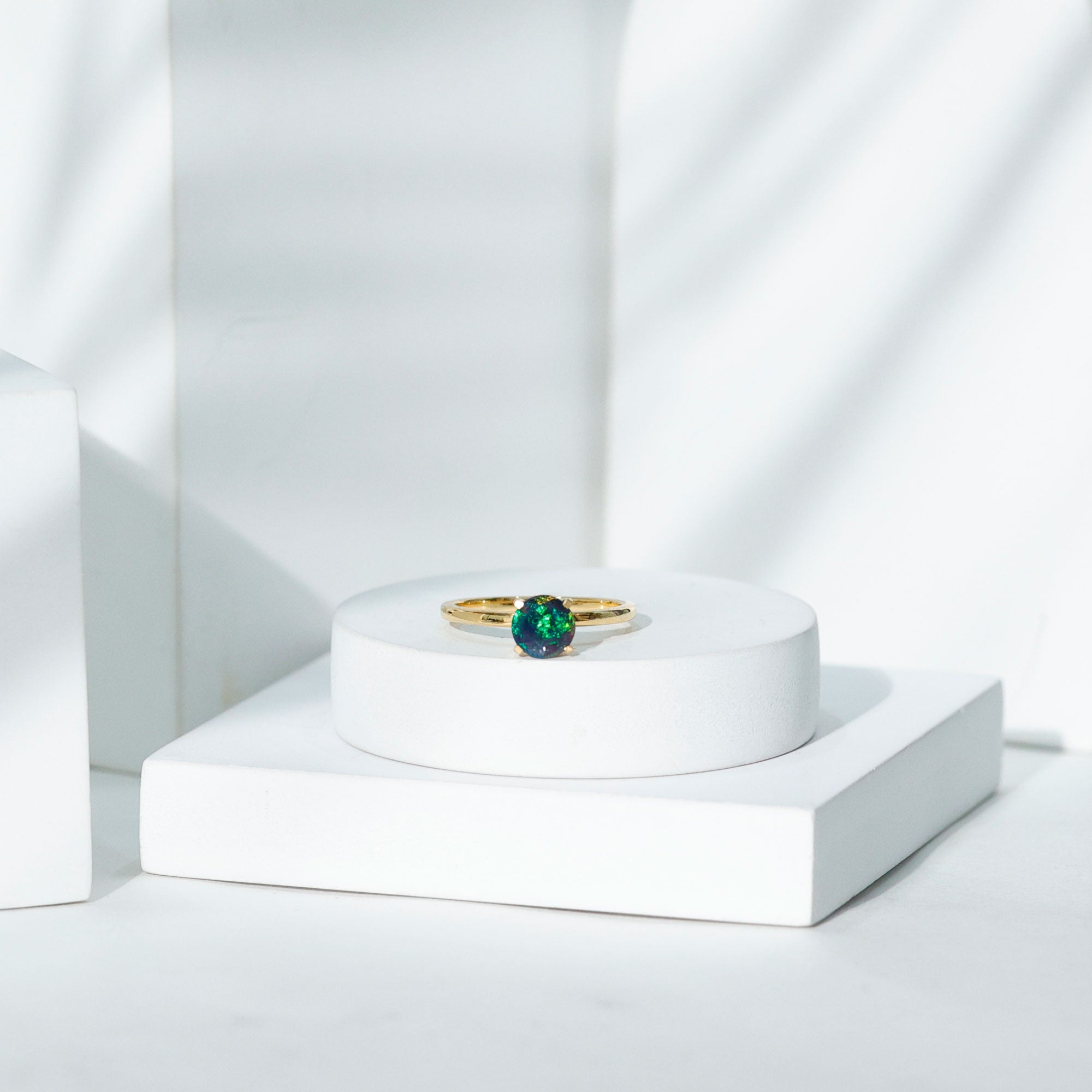 Genuine Black Opal Solitaire Ring for Women