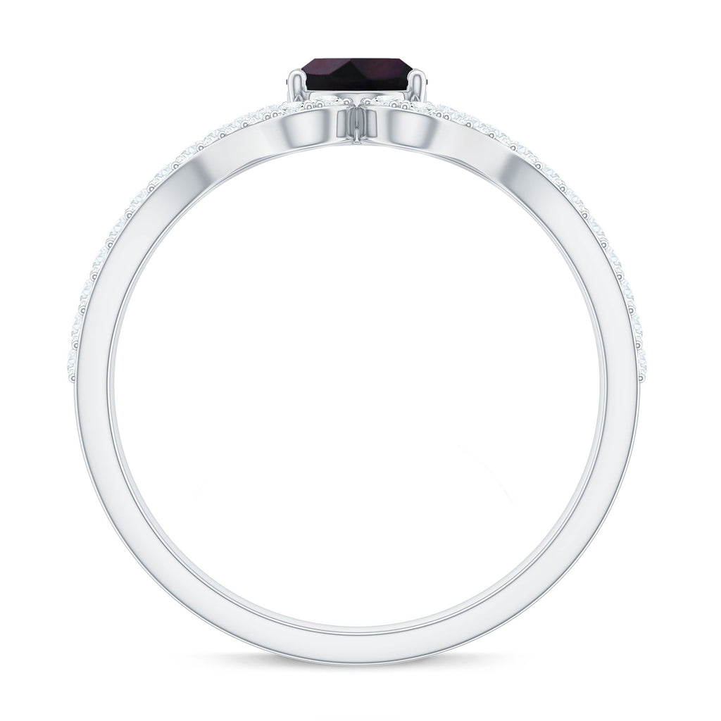 Oval Cut Black Opal and Diamond Split Shank Engagement Ring