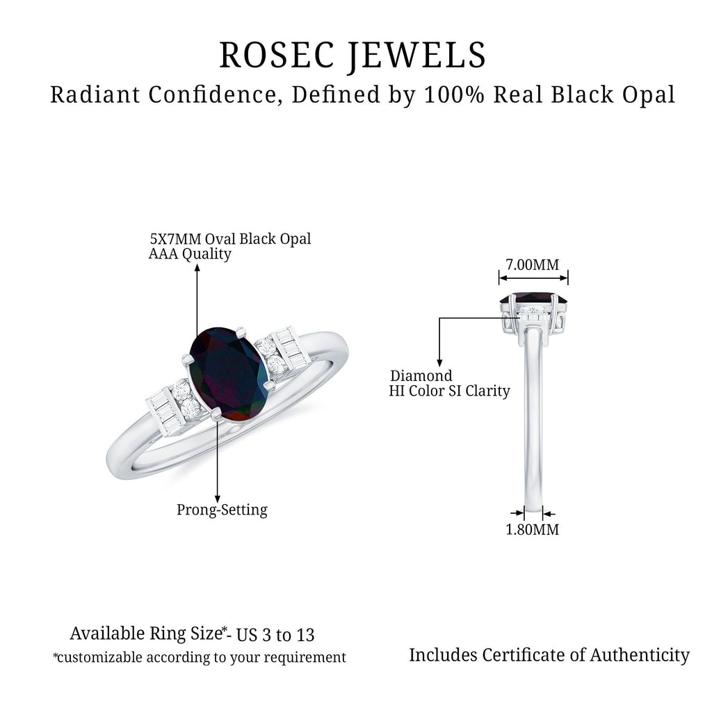 0.9 Carat Oval Cut Black Opal Engagement Ring with Diamond