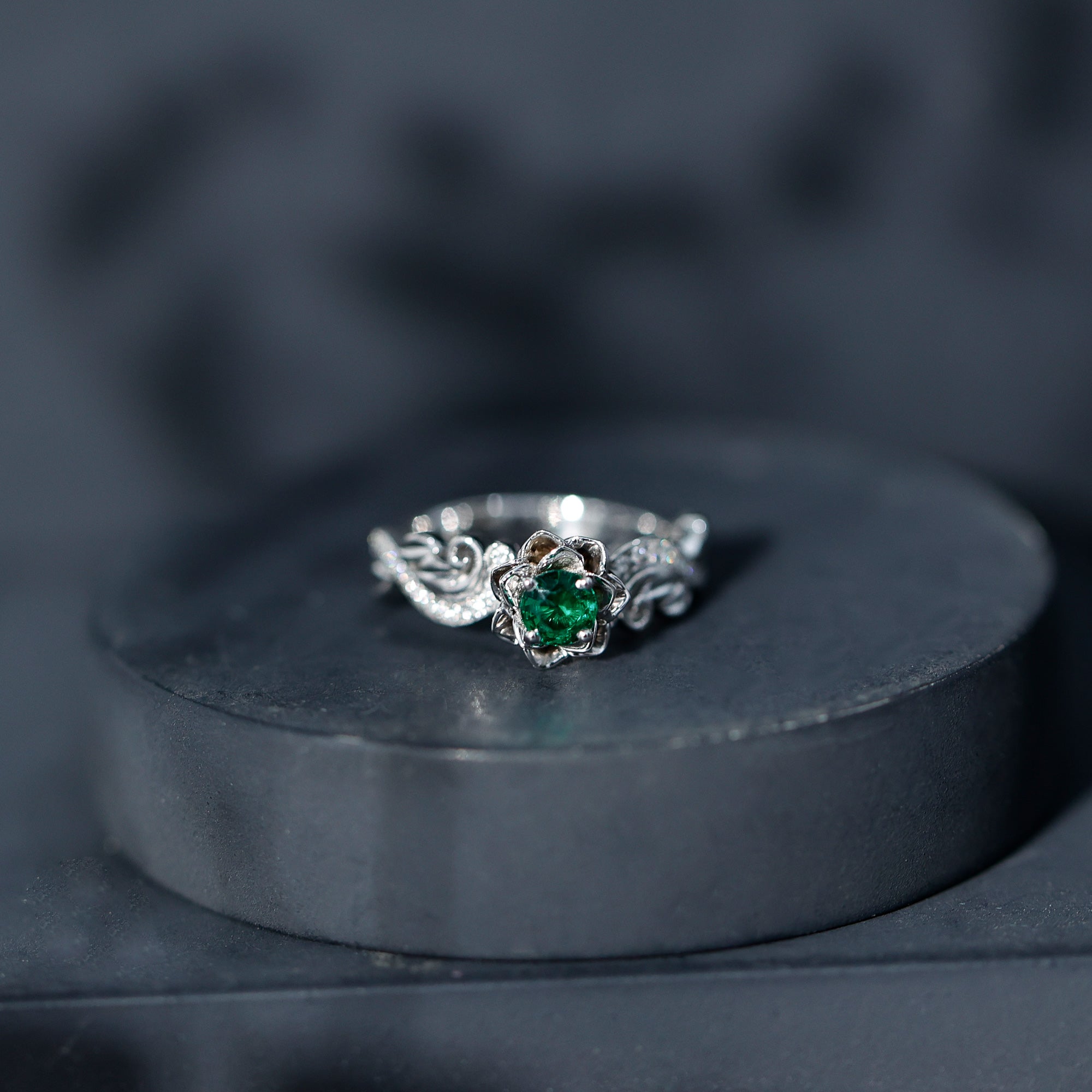 Lab Grown Emerald Diamond Flower Engagement Ring with Certificate