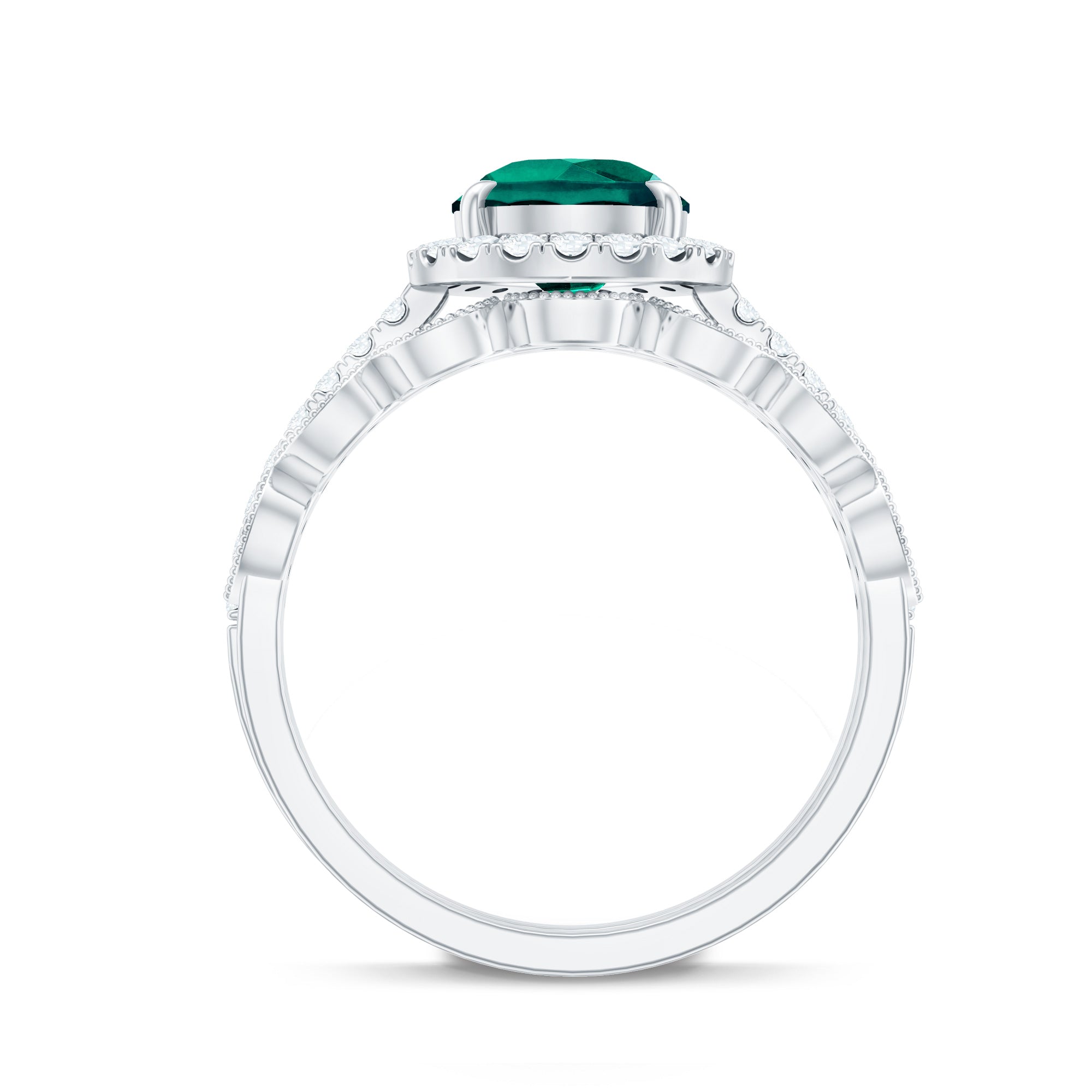 Designer Lab Grown Emerald Diamond Teardrop Engagement Ring with Wedding Band