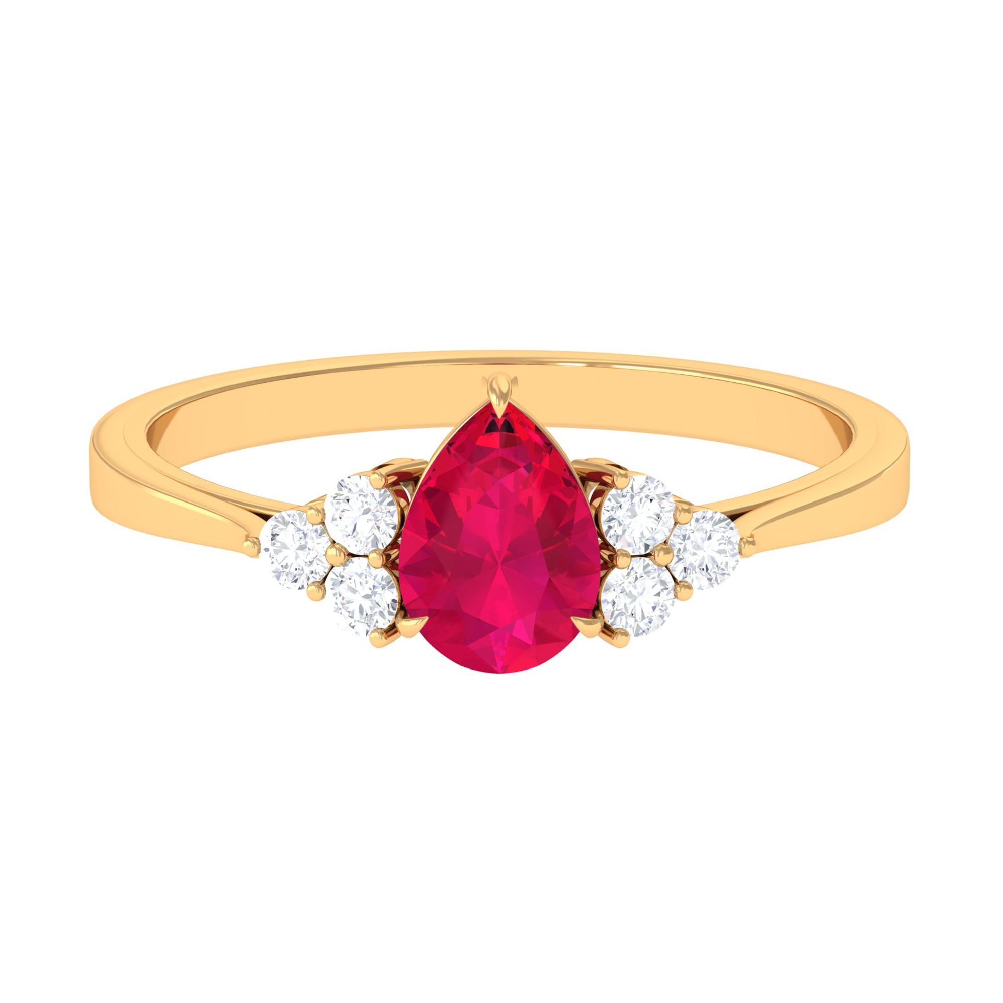 Natural 0.8 Carat Ruby Teardrop Engagement Ring with Diamond Trio