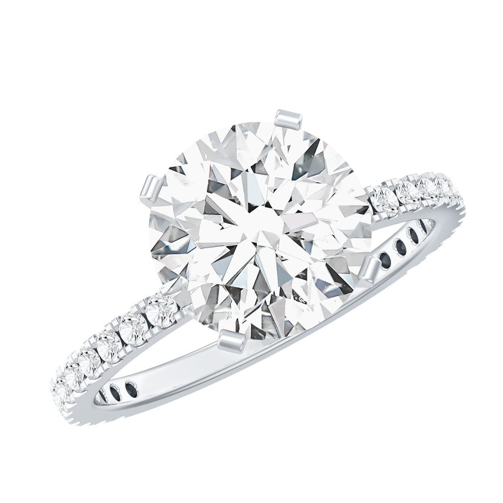 Certified Round Moissanite 3 CT Engagement Ring with Side Stones