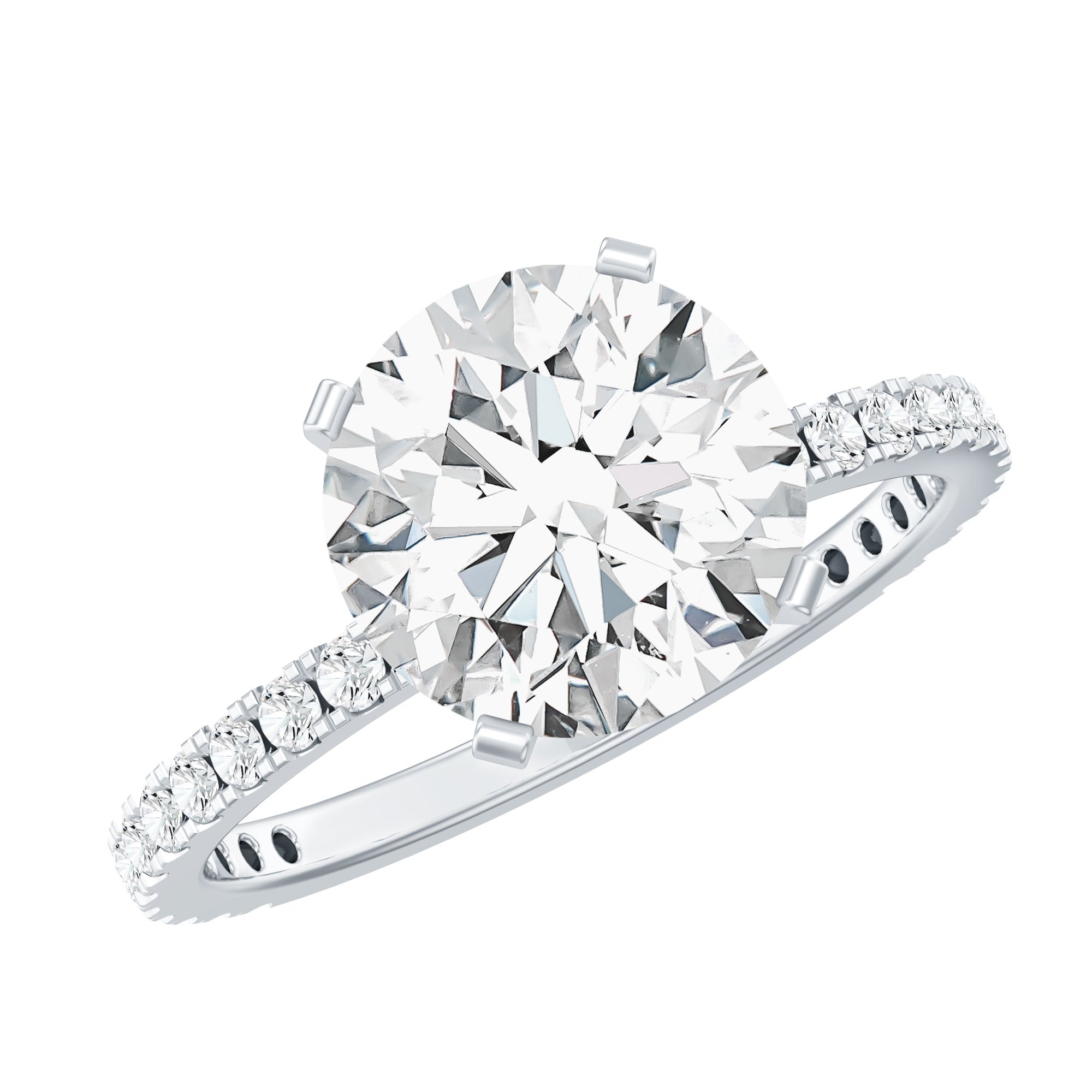 Certified Round Moissanite 3 CT Engagement Ring with Side Stones