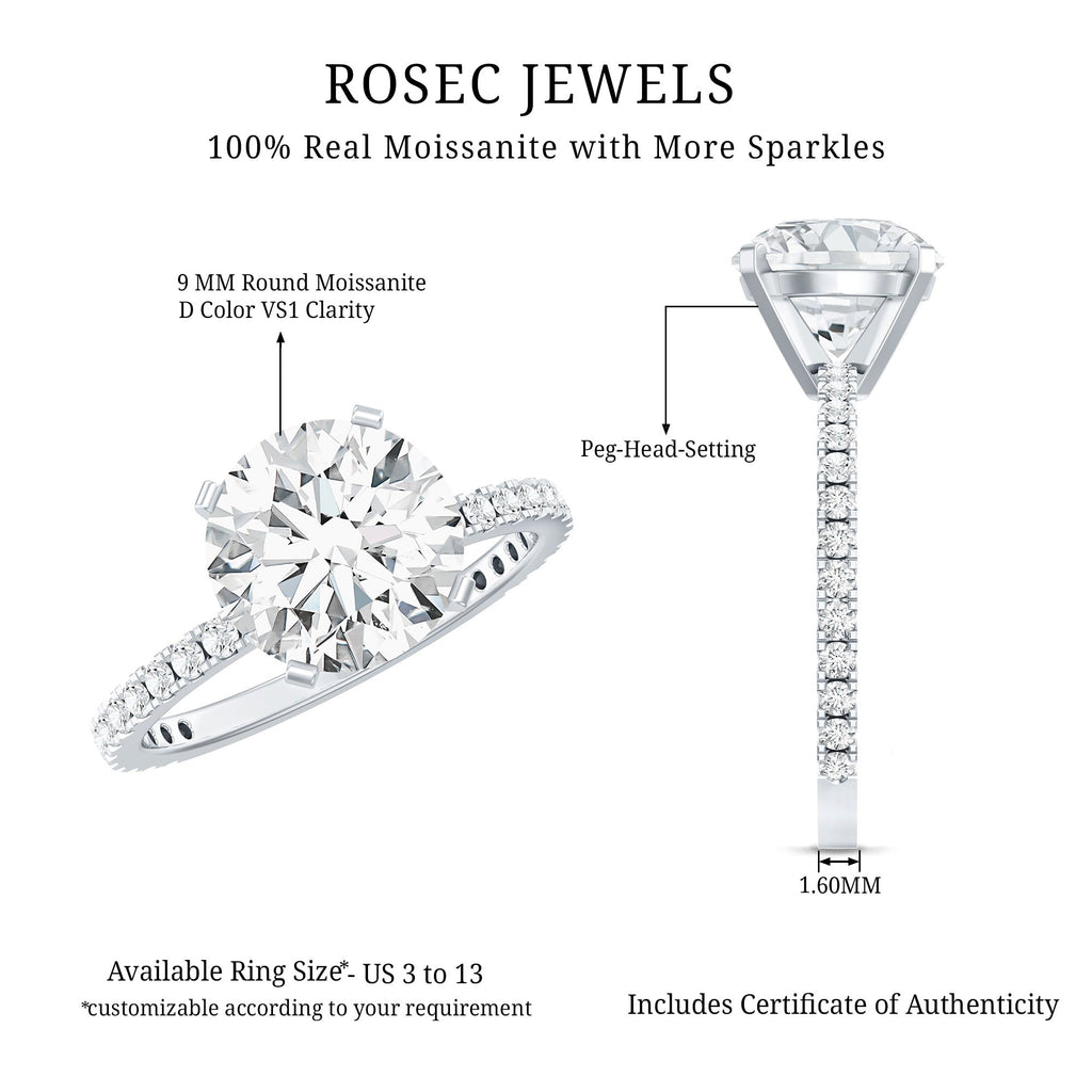 Certified Round Moissanite 3 CT Engagement Ring with Side Stones