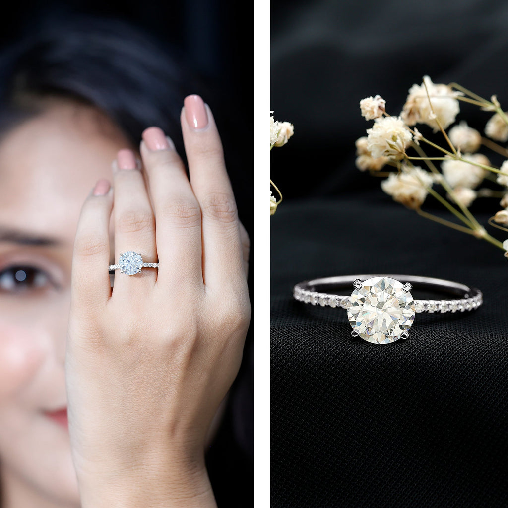 Certified Round Moissanite 3 CT Engagement Ring with Side Stones