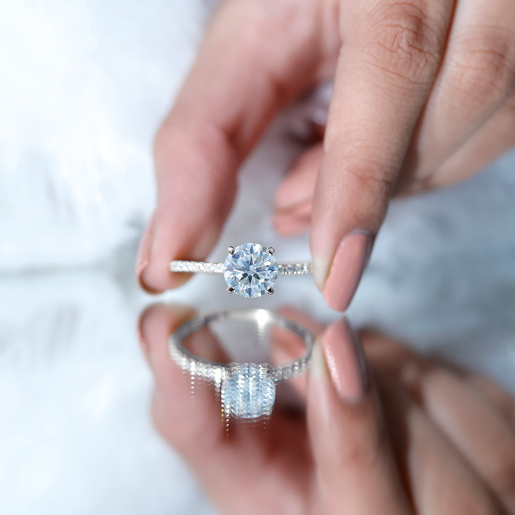 Certified Round Moissanite 3 CT Engagement Ring with Side Stones