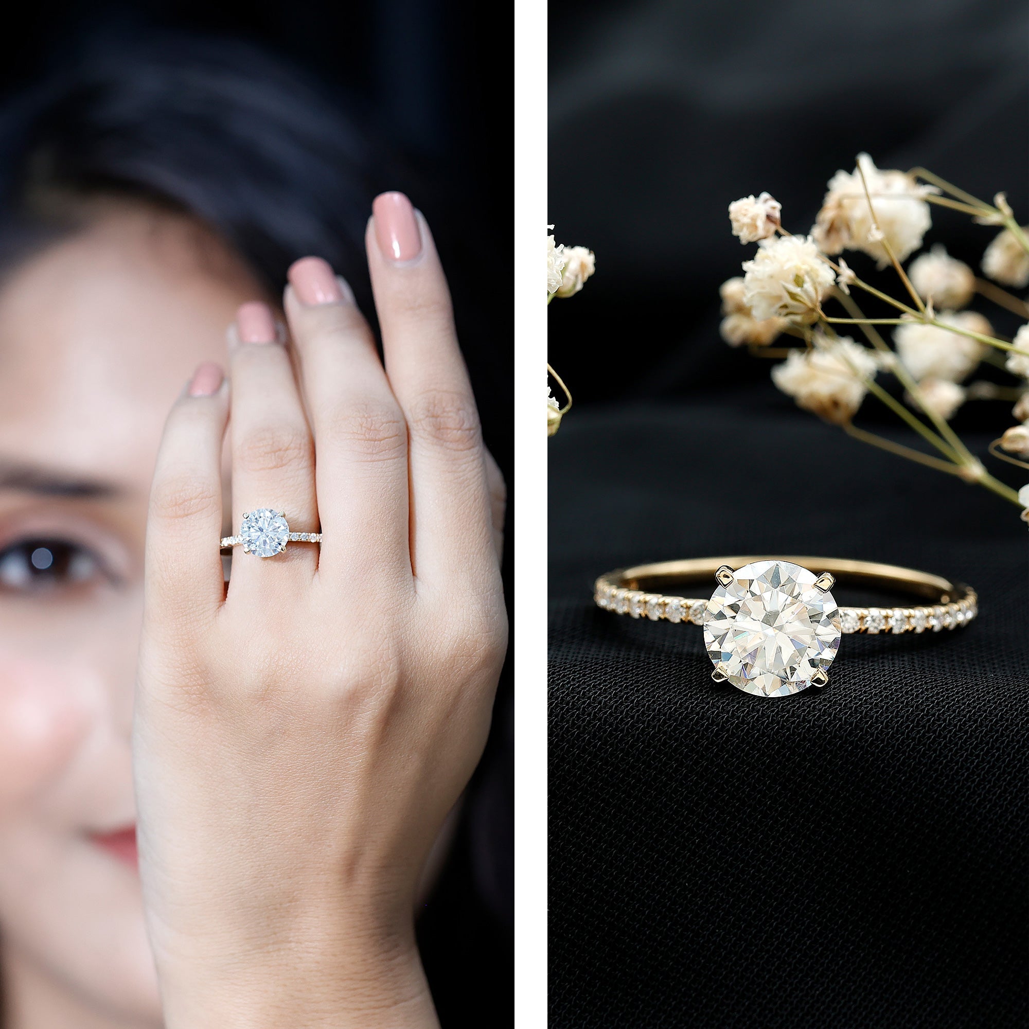 Certified Round Moissanite 3 CT Engagement Ring with Side Stones