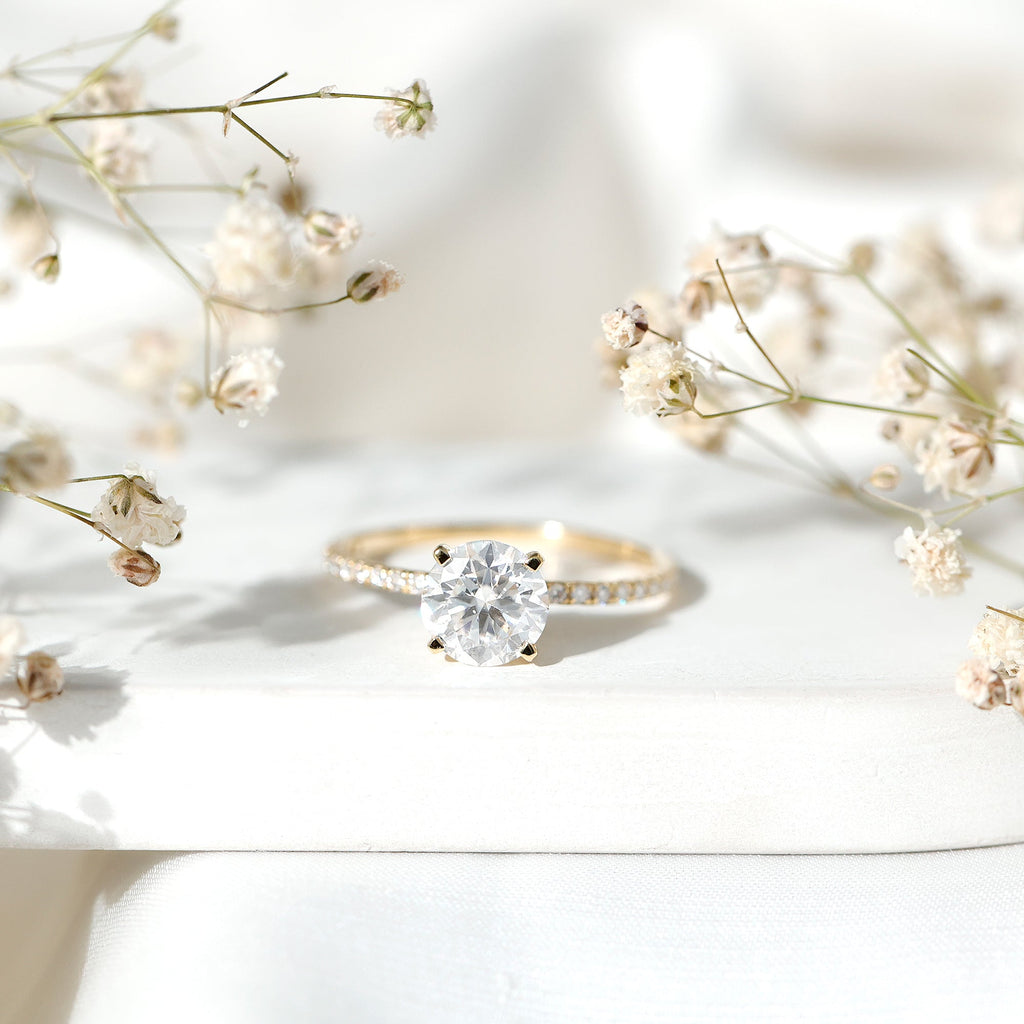 Certified Round Moissanite 3 CT Engagement Ring with Side Stones