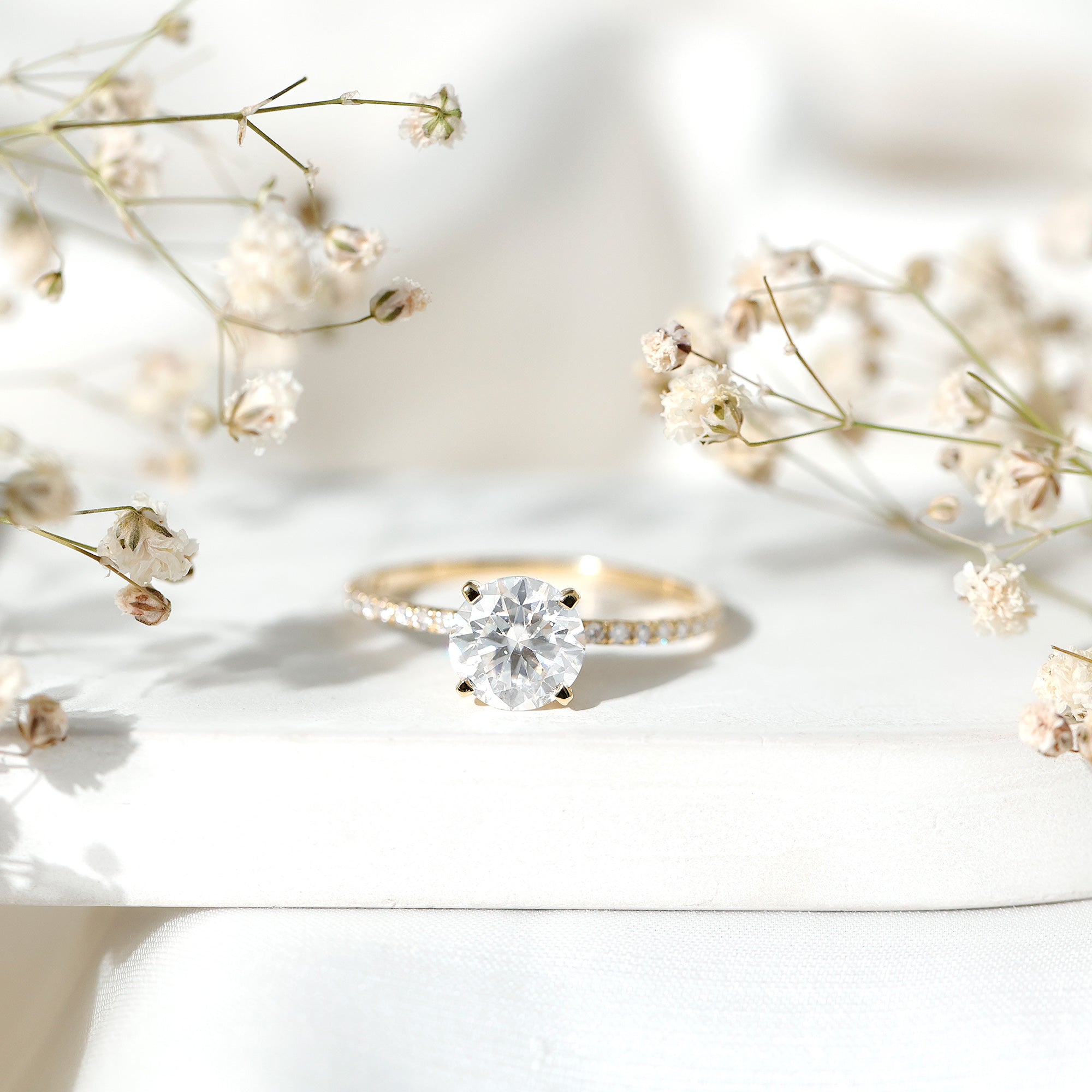 Certified Round Moissanite 3 CT Engagement Ring with Side Stones