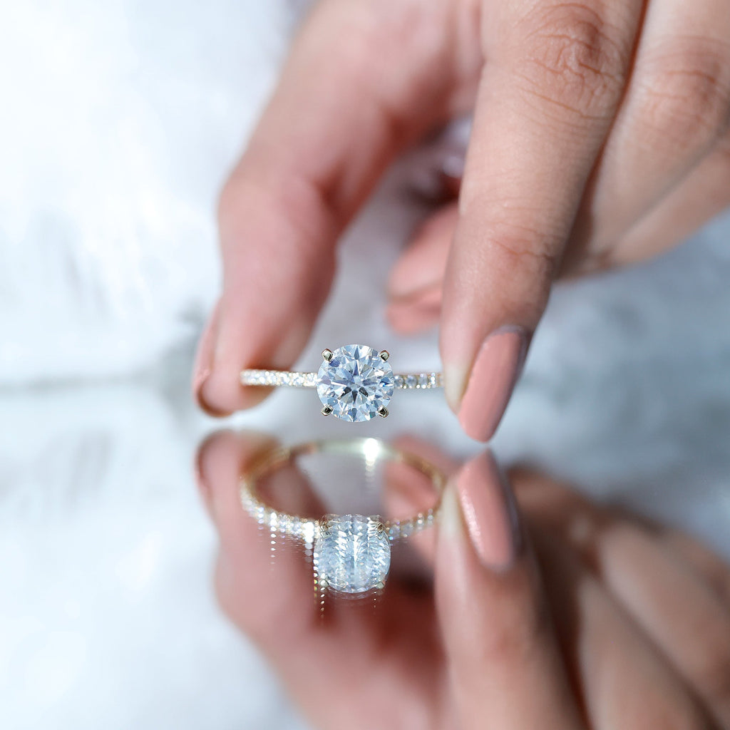Certified Round Moissanite 3 CT Engagement Ring with Side Stones