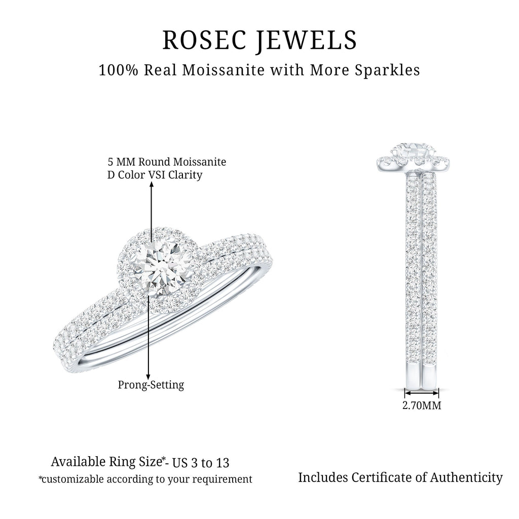 Certified Moissanite Halo Bridal Ring Set