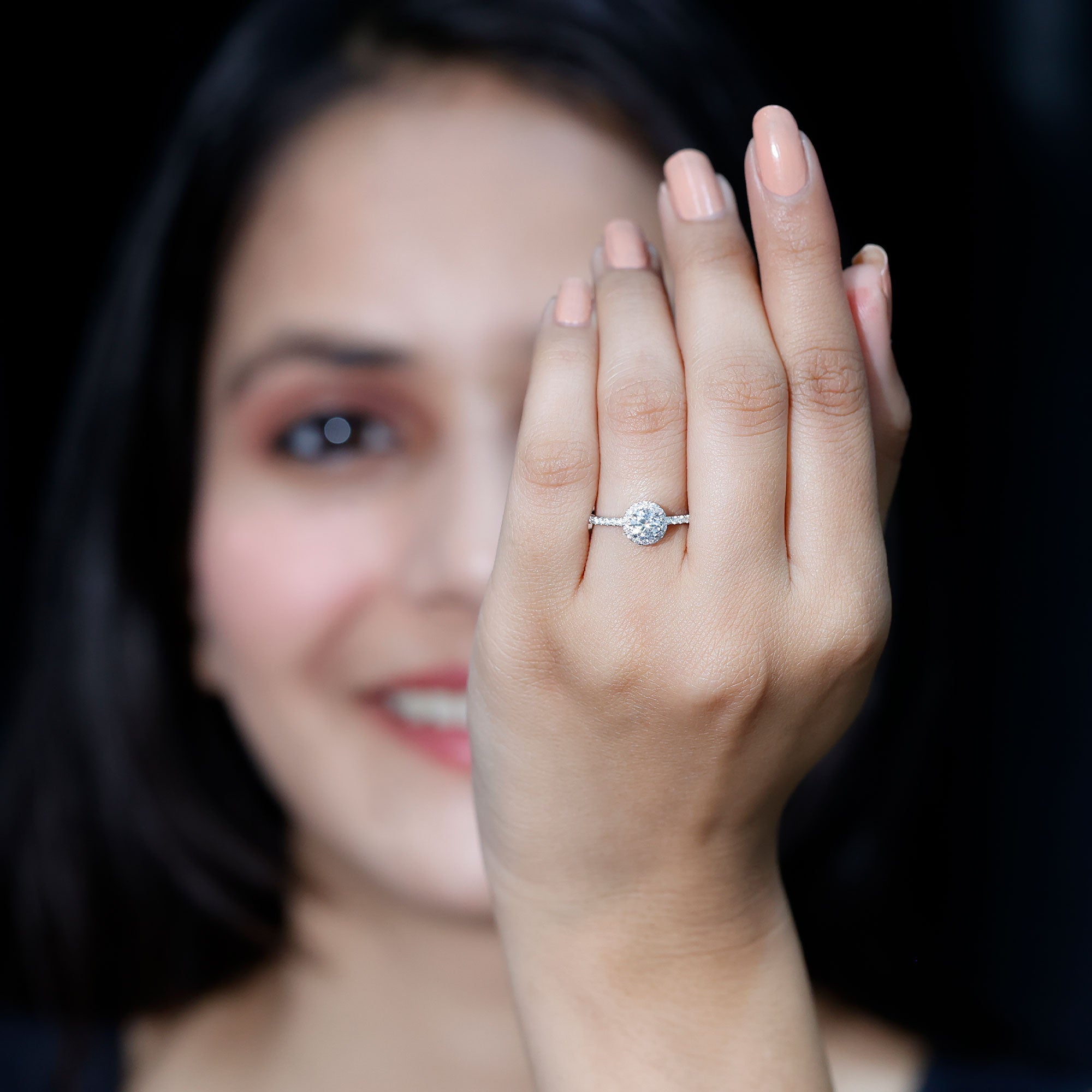 0.5 Carat Round Moissanite Classic Halo Engagement Ring