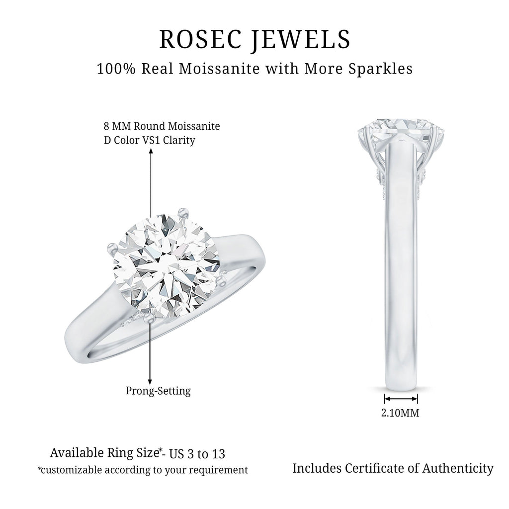 Solitaire Cathedral Engagement Ring with Brilliant Cut Moissanite