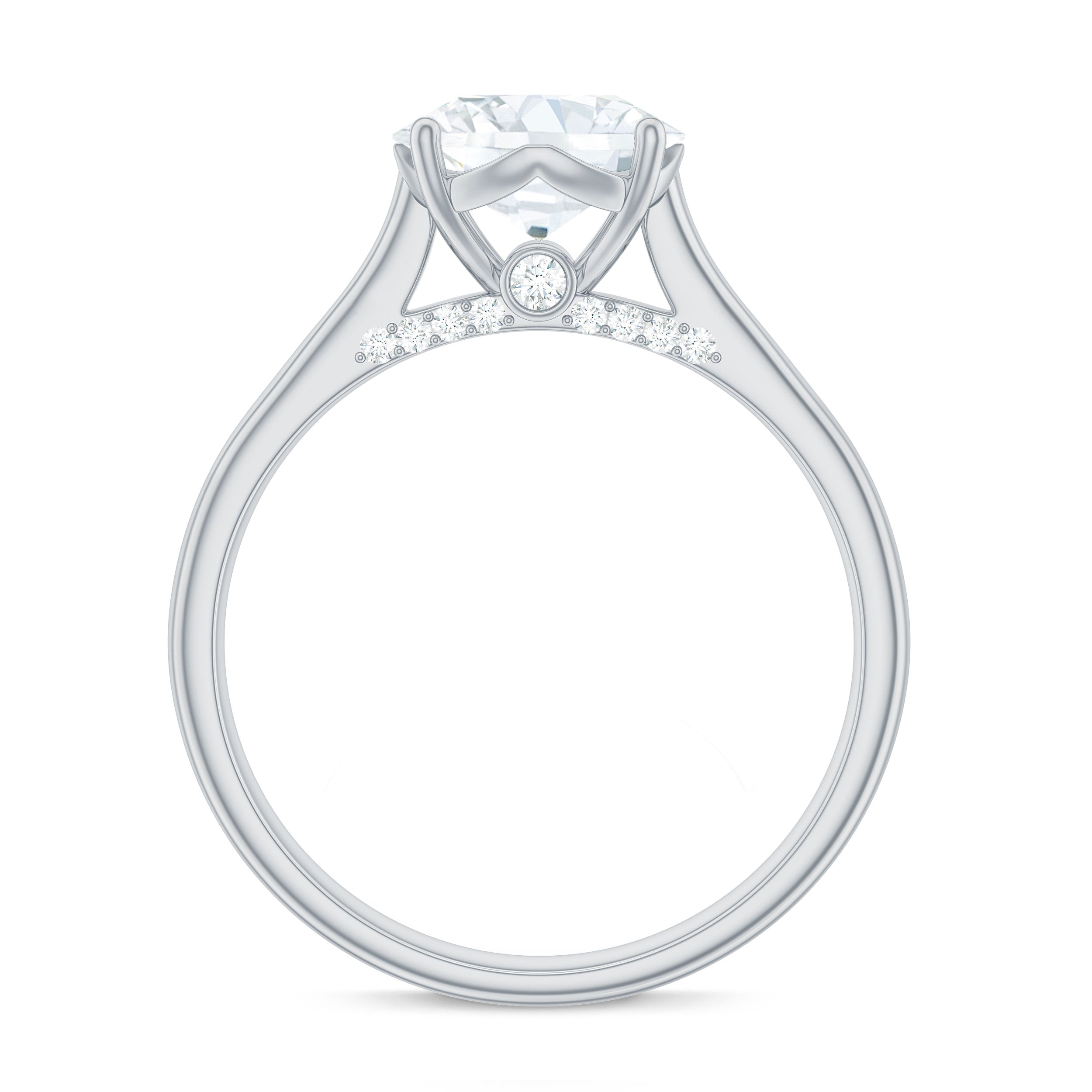Solitaire Cathedral Engagement Ring with Brilliant Cut Moissanite
