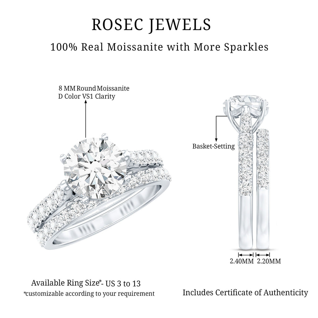 2 Carat Moissanite Solitaire Engagement Ring Set With Eternity Band