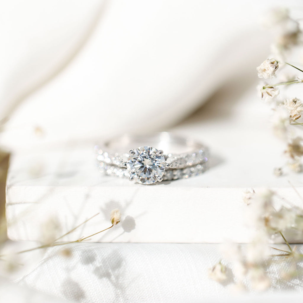 2 Carat Moissanite Solitaire Engagement Ring Set With Eternity Band