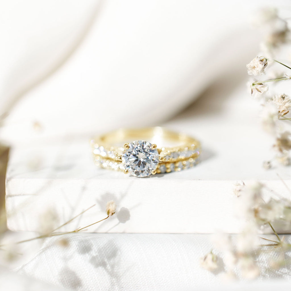 2 Carat Moissanite Solitaire Engagement Ring Set With Eternity Band