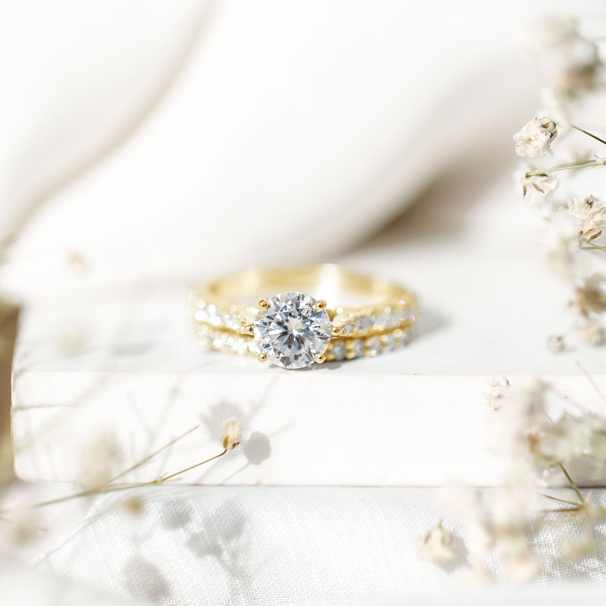 2 Carat Moissanite Solitaire Engagement Ring Set With Eternity Band