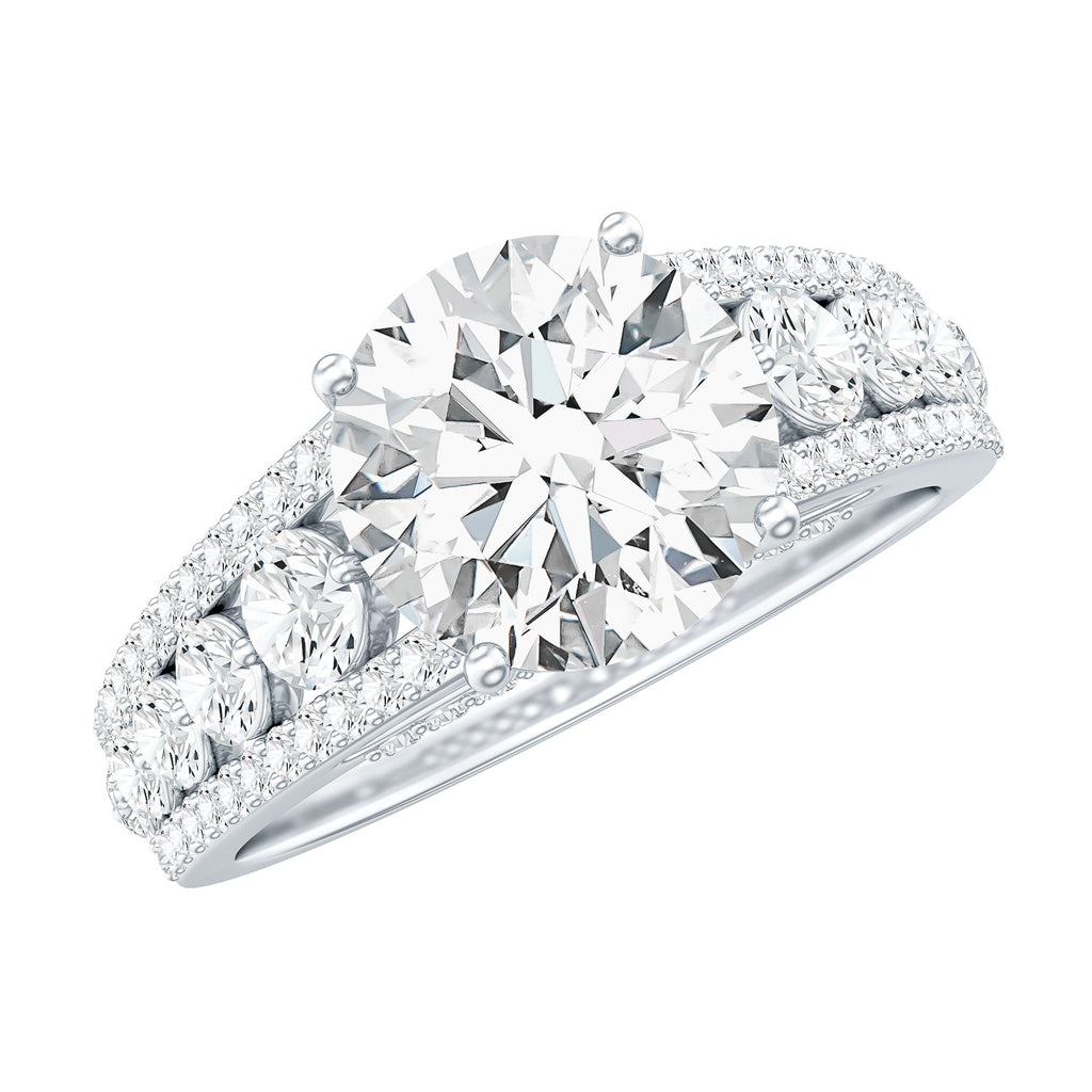 Round Brilliant Cut Moissanite Side Stone Engagement Ring