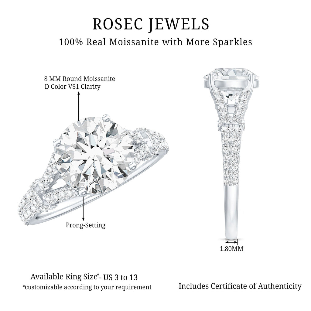 Round Shape Moissanite Solitaire Engagement Ring in Split Shank