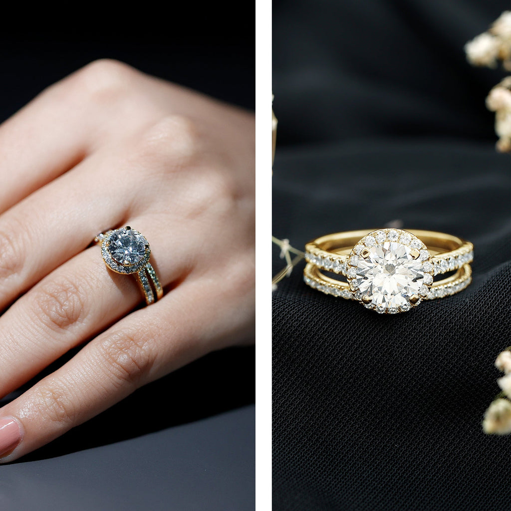 2 Carat Moissanite Classic Halo Wedding Ring Set