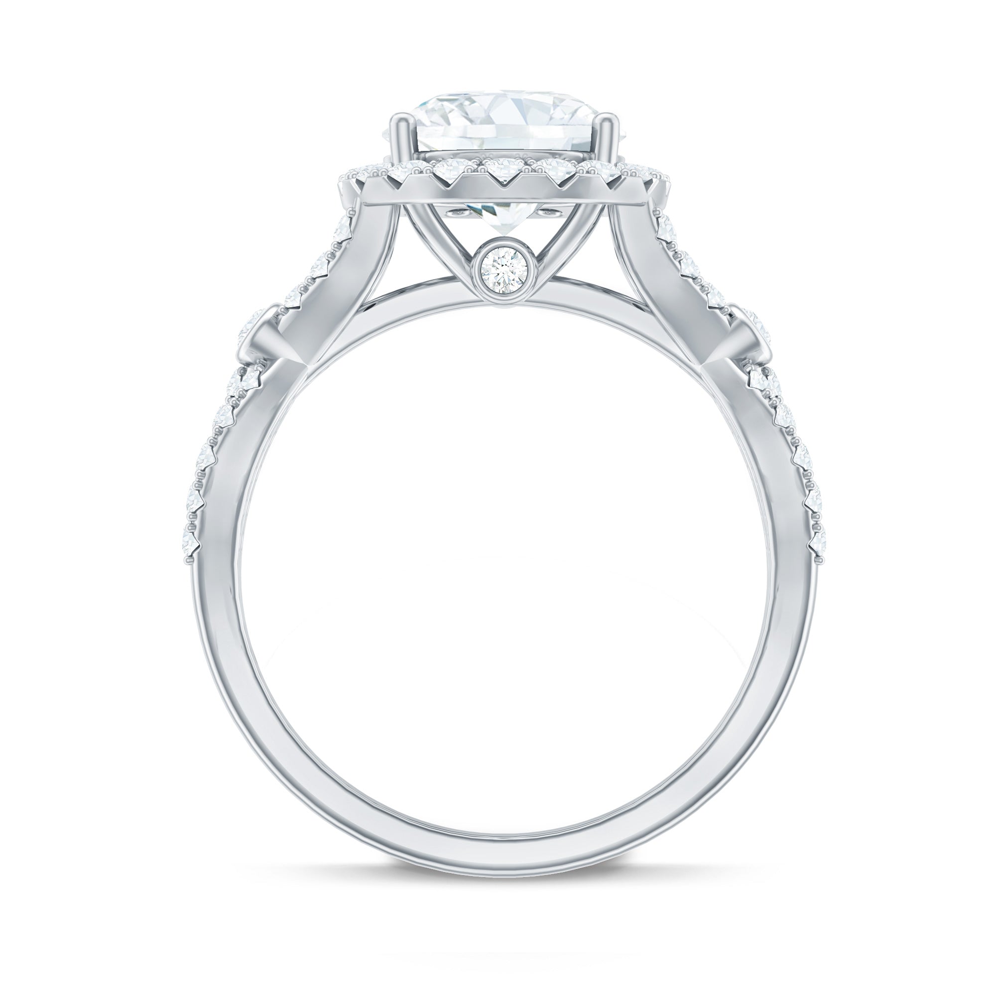 Certified 2 CT Moissanite Criss Cross Engagement Ring with Halo