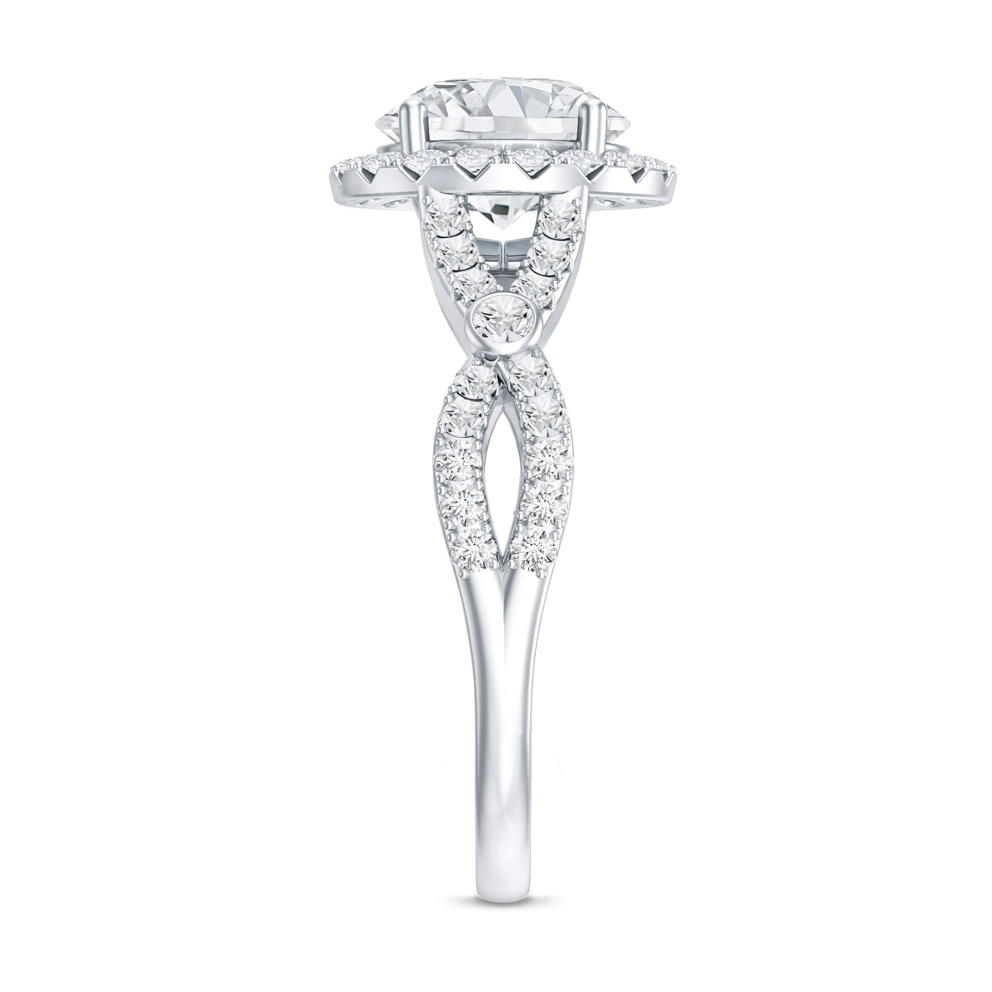 Certified 2 CT Moissanite Criss Cross Engagement Ring with Halo