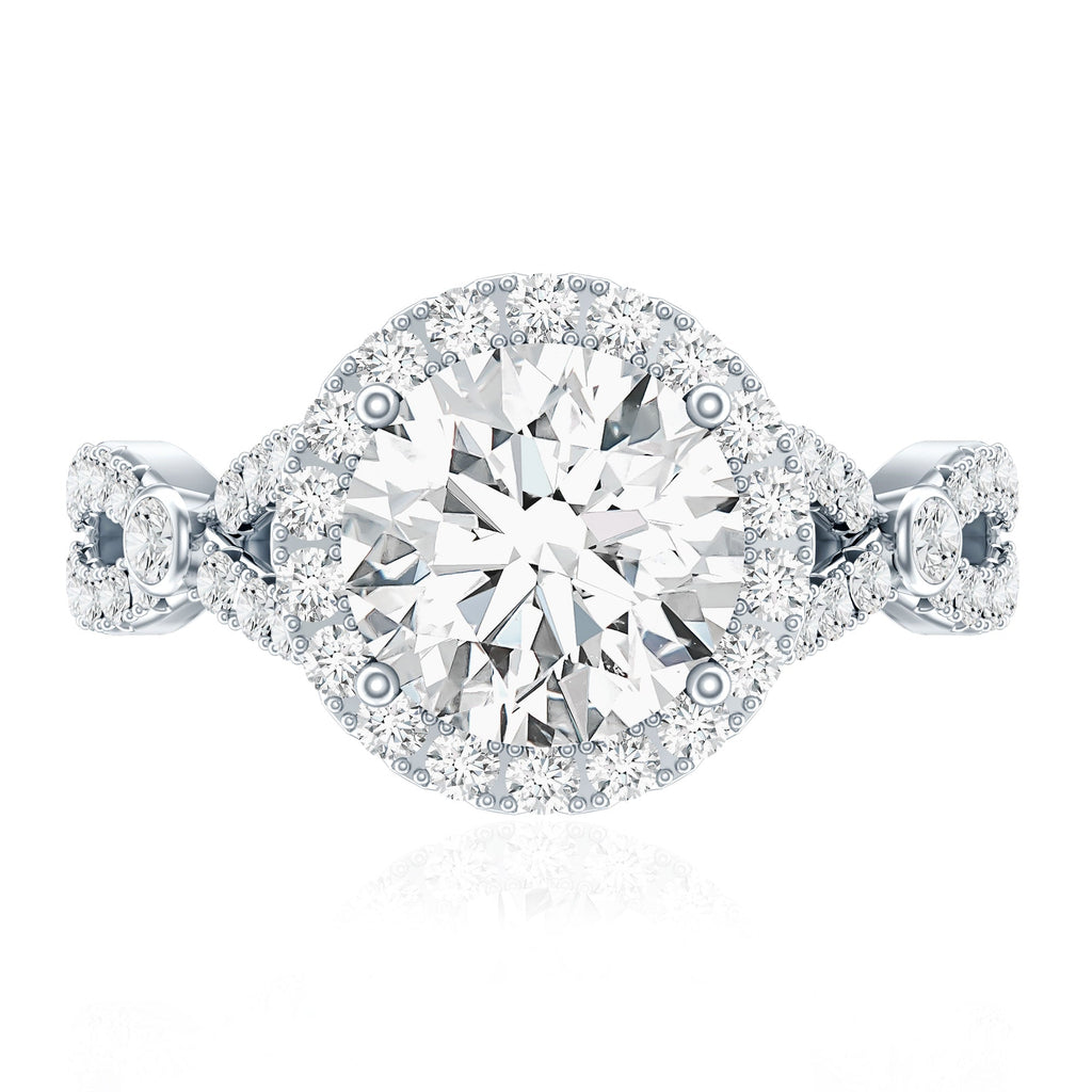 Certified 2 CT Moissanite Criss Cross Engagement Ring with Halo