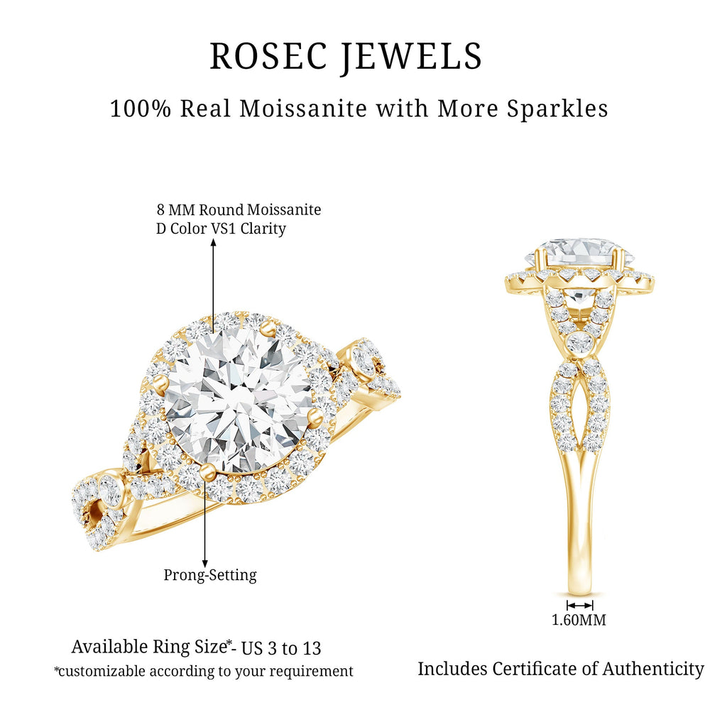 Certified 2 CT Moissanite Criss Cross Engagement Ring with Halo