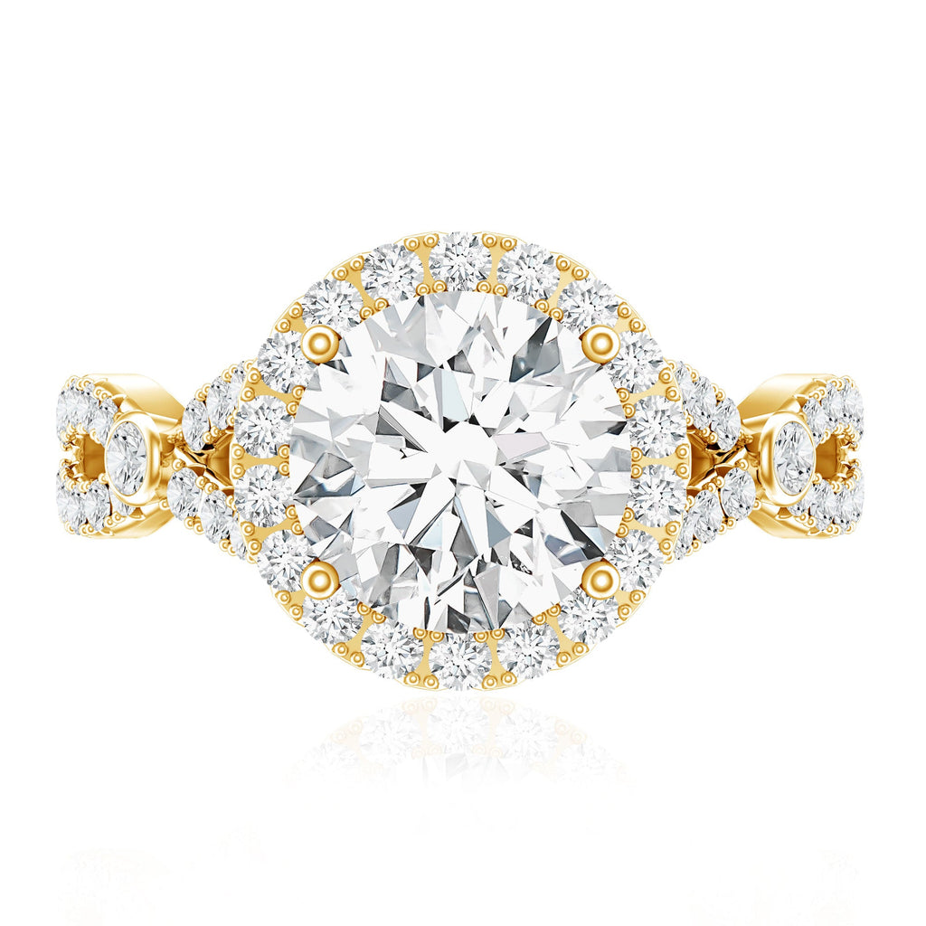 Certified 2 CT Moissanite Criss Cross Engagement Ring with Halo