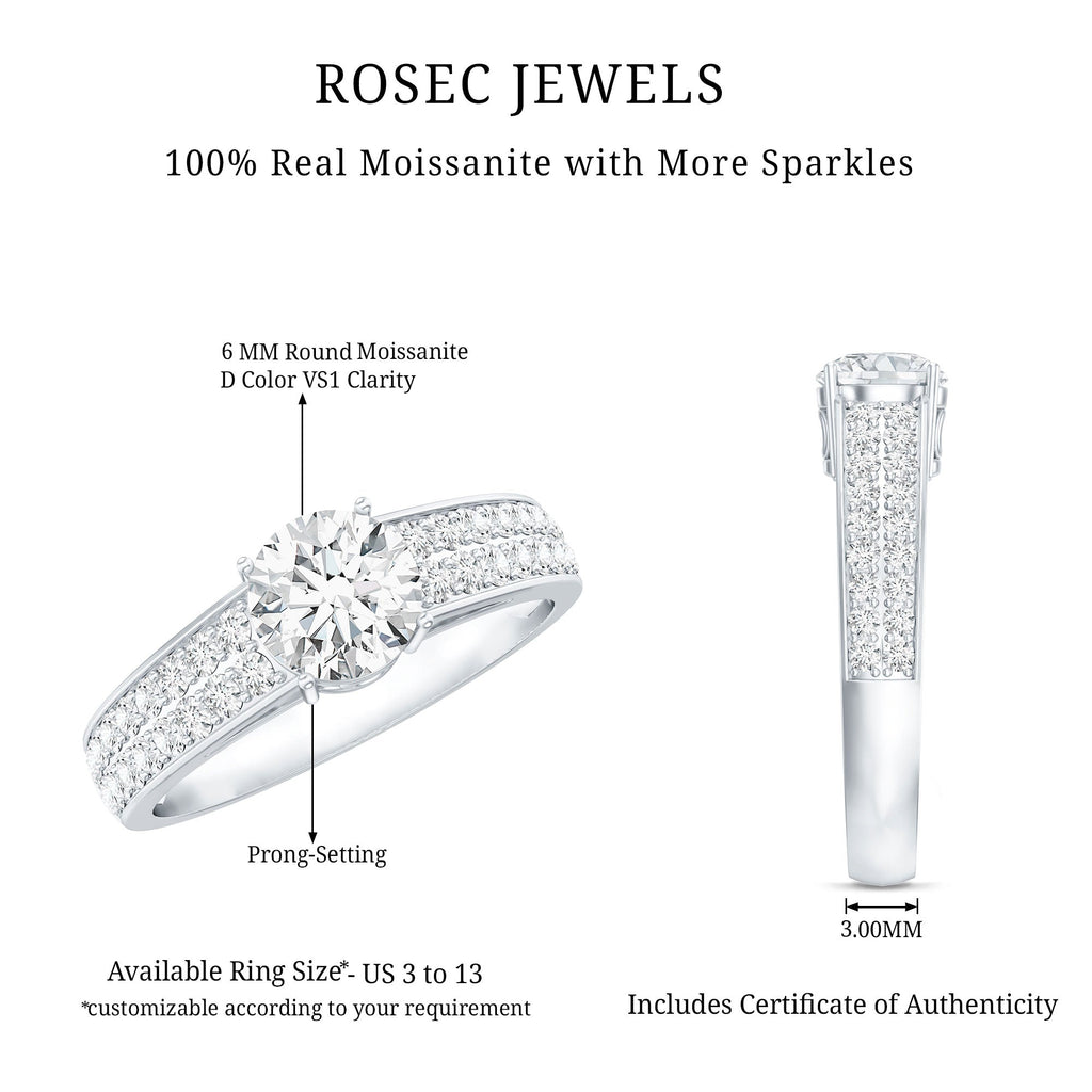 Round Moissanite Engagement Ring with Side Stones