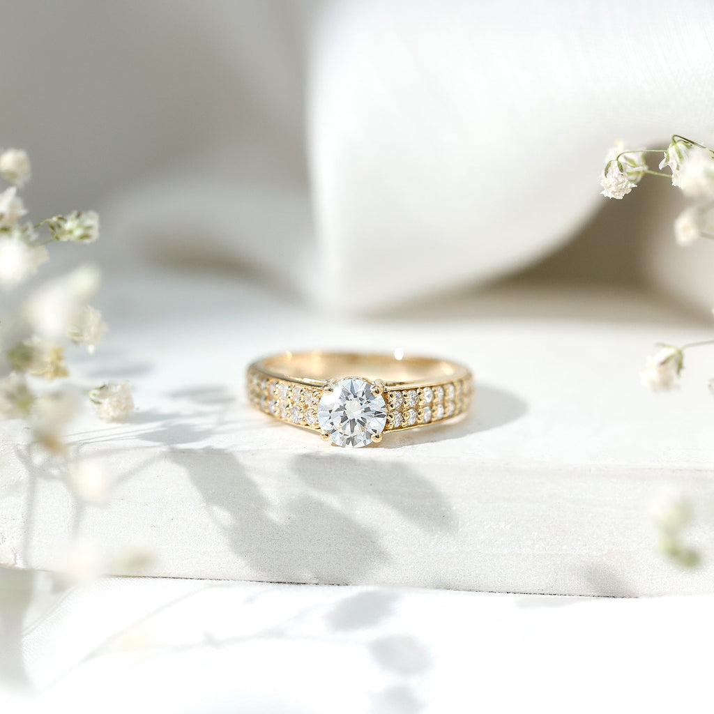 Round Moissanite Engagement Ring with Side Stones