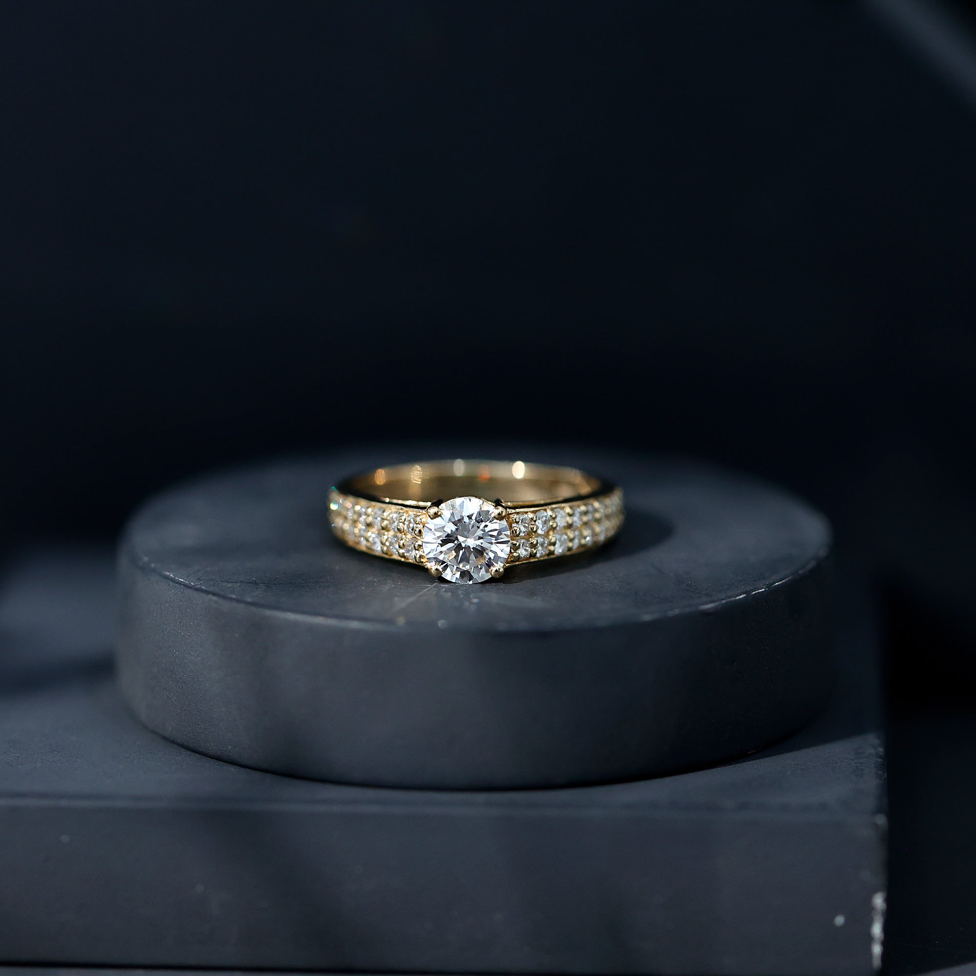 Round Moissanite Engagement Ring with Side Stones