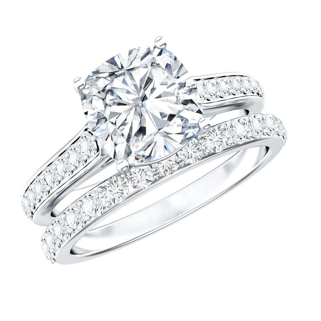 3 CT Cushion Cut Moissanite Solitaire Engagement Ring with Wedding Band