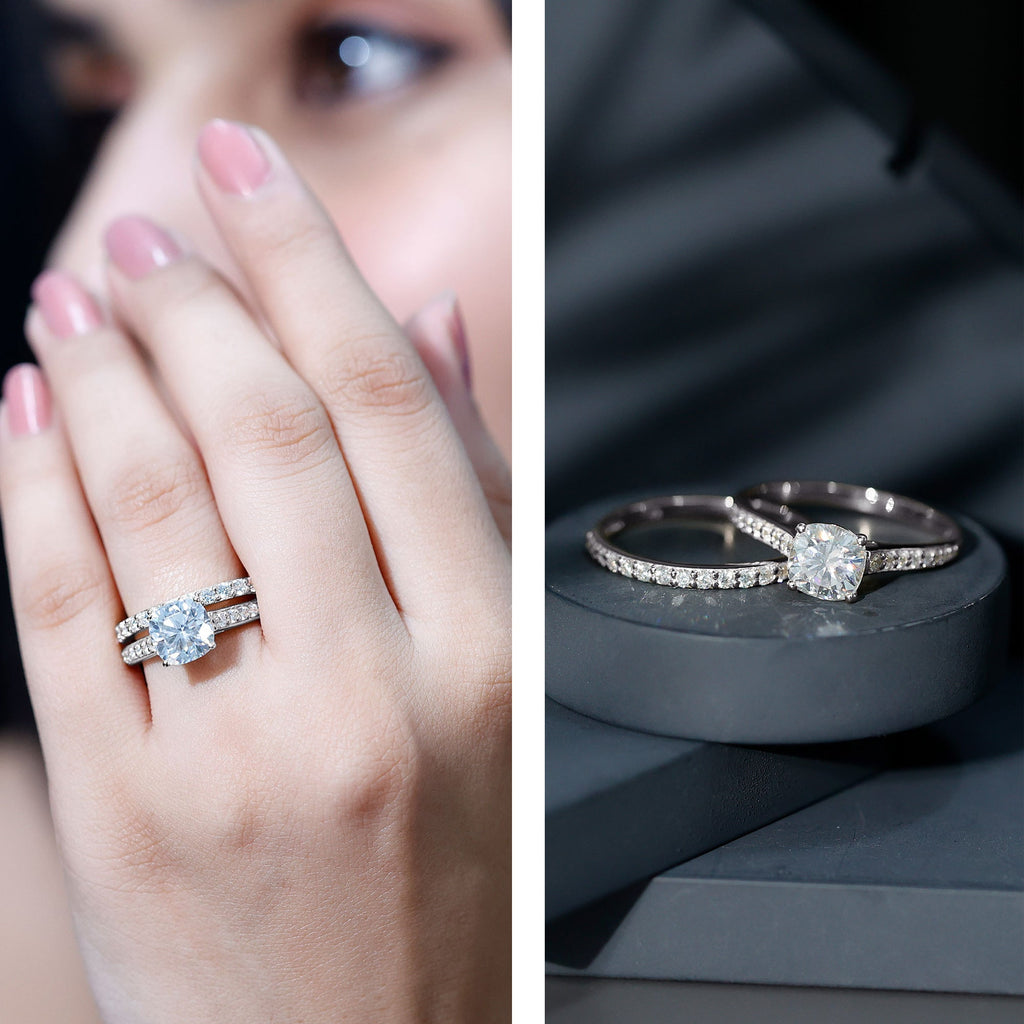 3 CT Cushion Cut Moissanite Solitaire Engagement Ring with Wedding Band