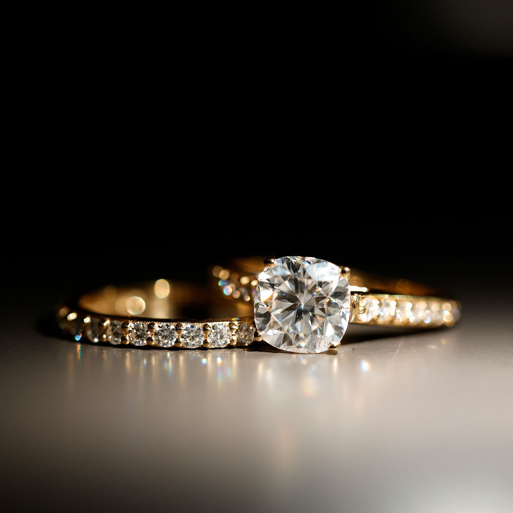3 CT Cushion Cut Moissanite Solitaire Engagement Ring with Wedding Band